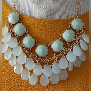 Gold-Accent Mint Teardrop Statement Necklace. Adjustable.